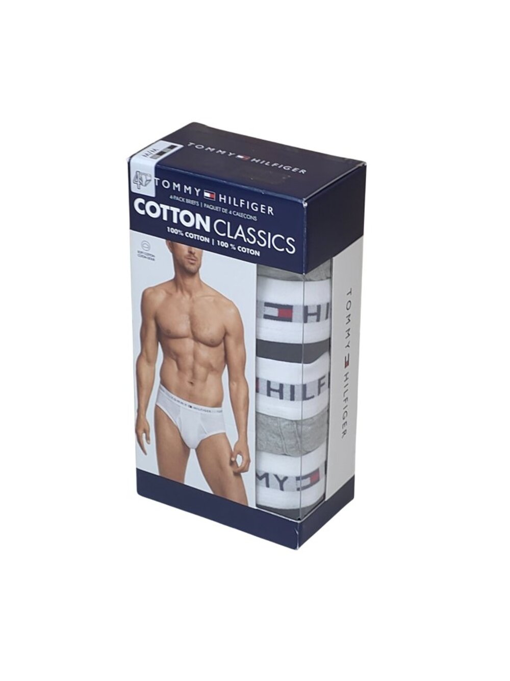 Tommy Hilfiger Mens Cotton Classics 4-Pack Briefs M 100% Cotton White & Grey